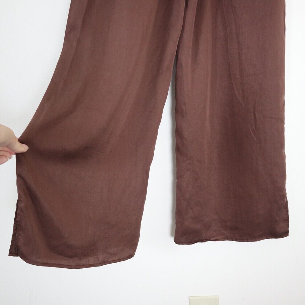 L'Academie Size S Pajama Pant Brown Tencel Satin Pull On Wide Leg - Picture 10 of 10